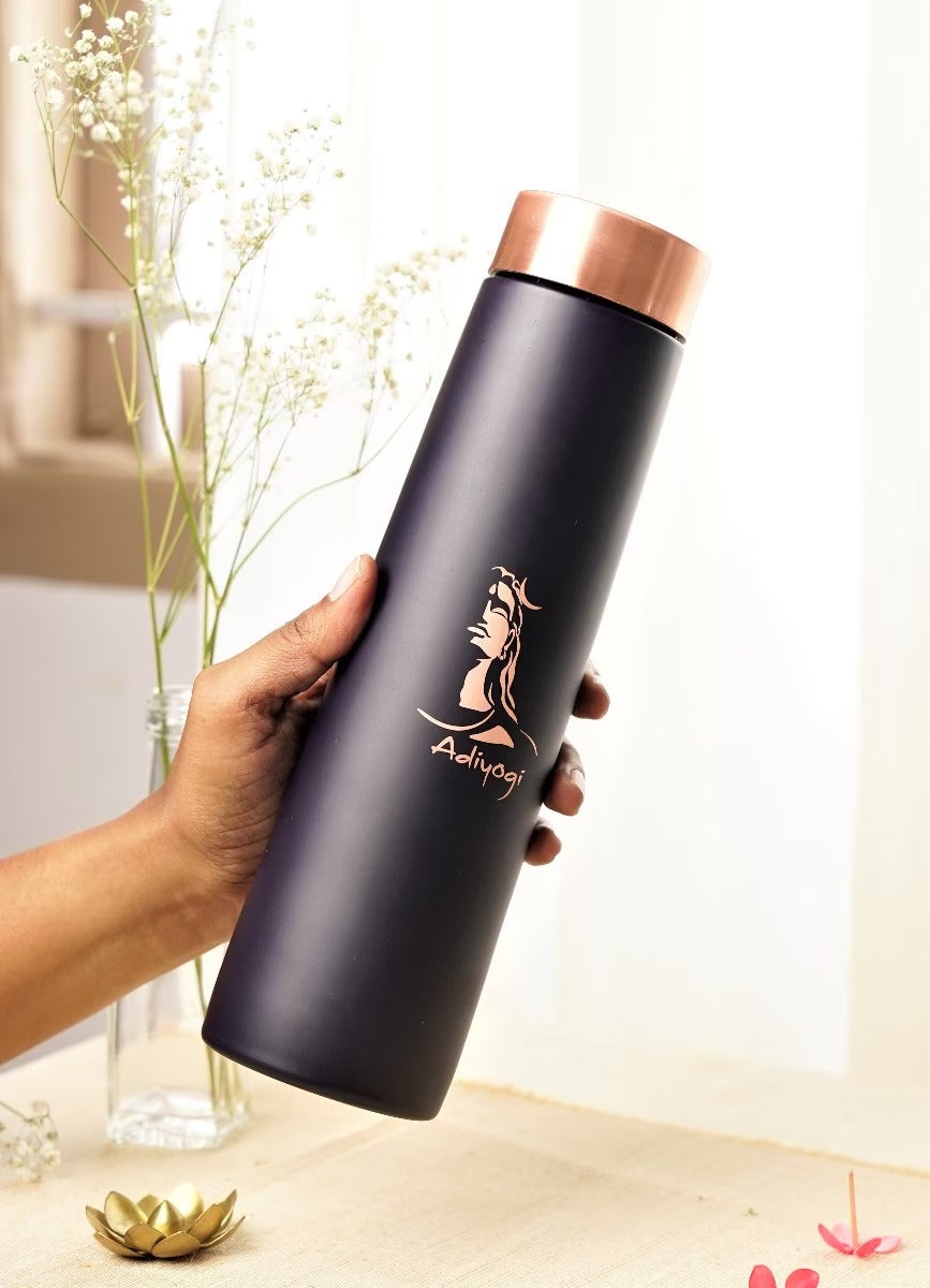 Copper Water Bottle With Adiyogi Imprint - 900 Ml