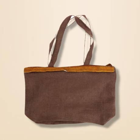 Jute Bag with Zari Embroidery, Brown