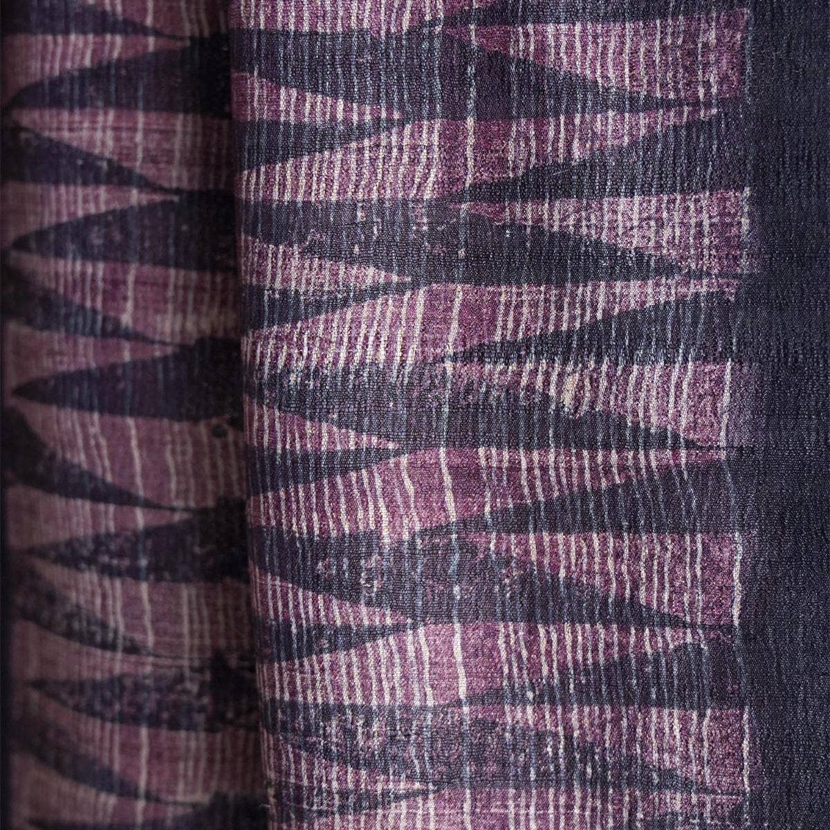 HandBlock Printed Mauve and Dark Blue Pure Tussar Silk Stole with Contemporary Abstract Design