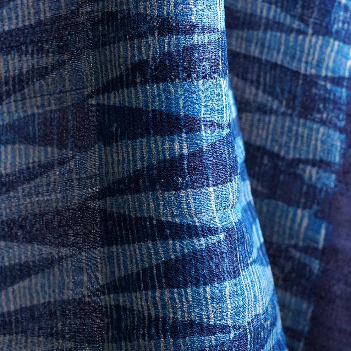 HandBlock Printed Light and Dark Blue Pure Tussar Silk Stole with Contemporary Abstract Design