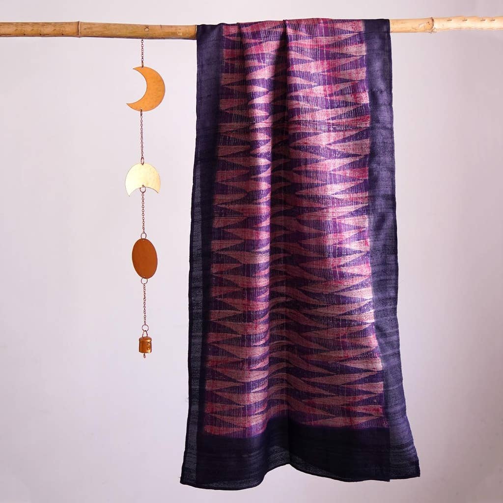 HandBlock Printed Light and Deep Purple Pure Tussar Silk Stole with Contemporary Abstract Design