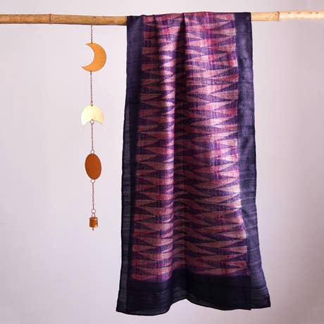 HandBlock Printed Light and Deep Purple Pure Tussar Silk Stole with Contemporary Abstract Design