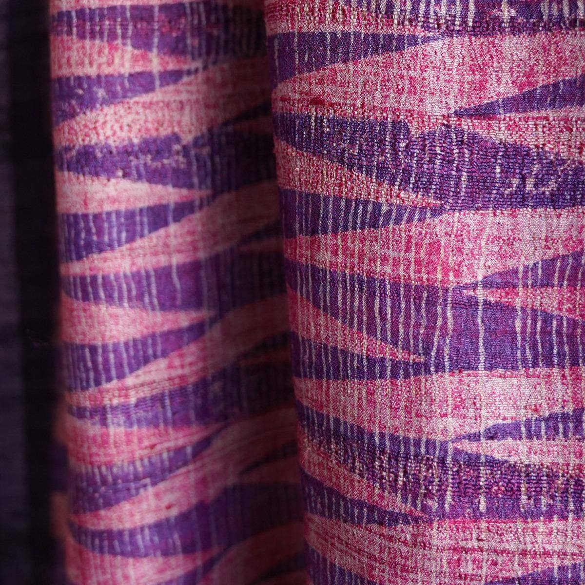 HandBlock Printed Light and Deep Purple Pure Tussar Silk Stole with Contemporary Abstract Design