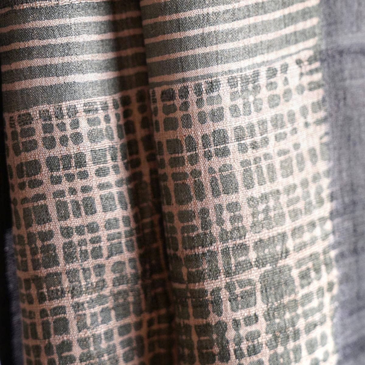 HandBlock Printed Black and White Pure Tussar Silk Stole Showcasing Stripes and Checks