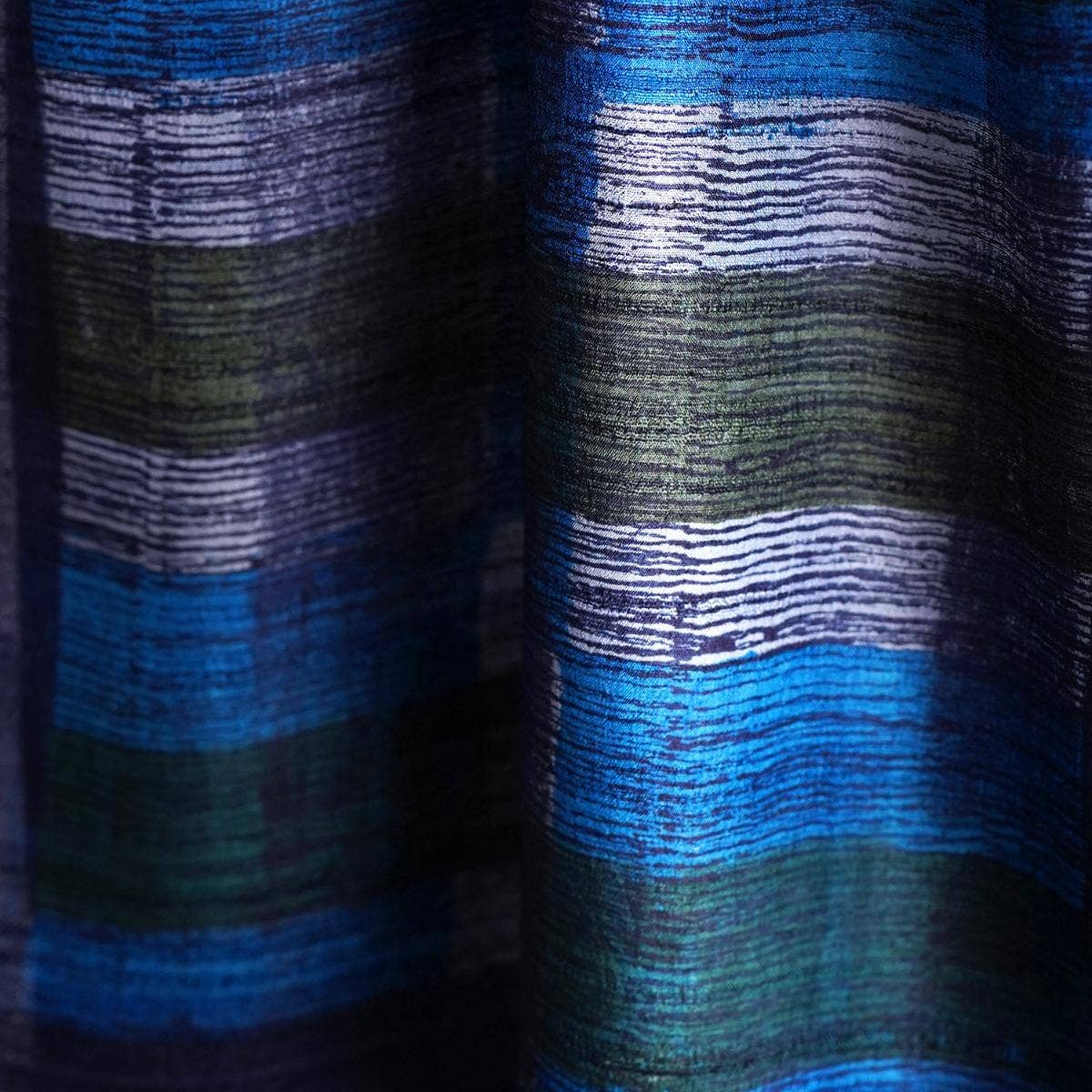HandBlock Printed Black, Grey, and Blue Striped Pure Tussar Silk Stole