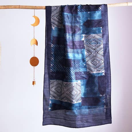 HandBlock Printed Light and Deep Purple Pure Tussar Silk Stole with Contemporary and Traditional Design