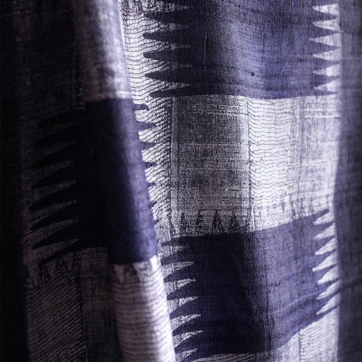 HandBlock Printed Deep Blue Pure Tussar Silk Stole with Building Block Design