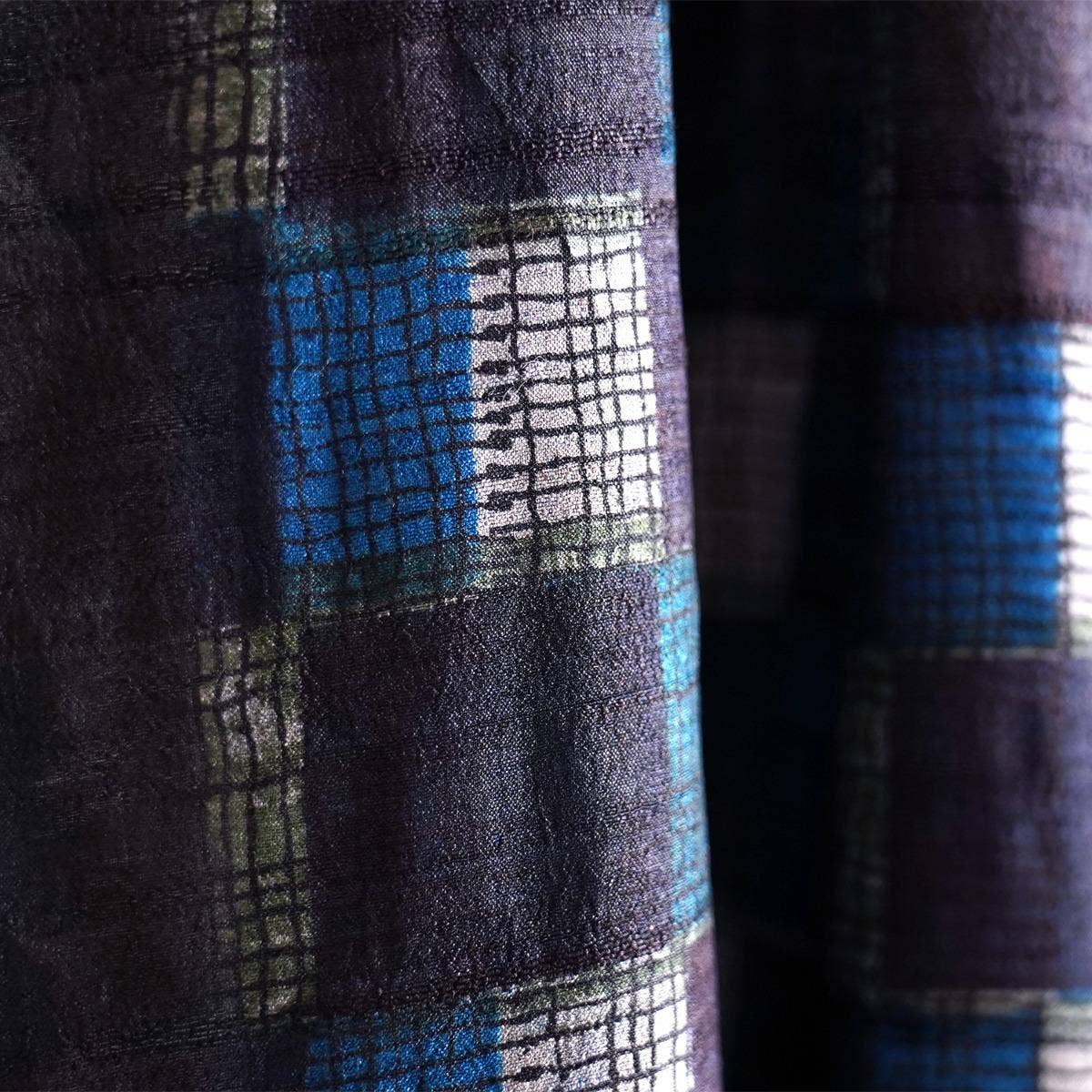 HandBlock Printed Dark Blue Pure Tussar Silk Stole Laced with Edgy Checks