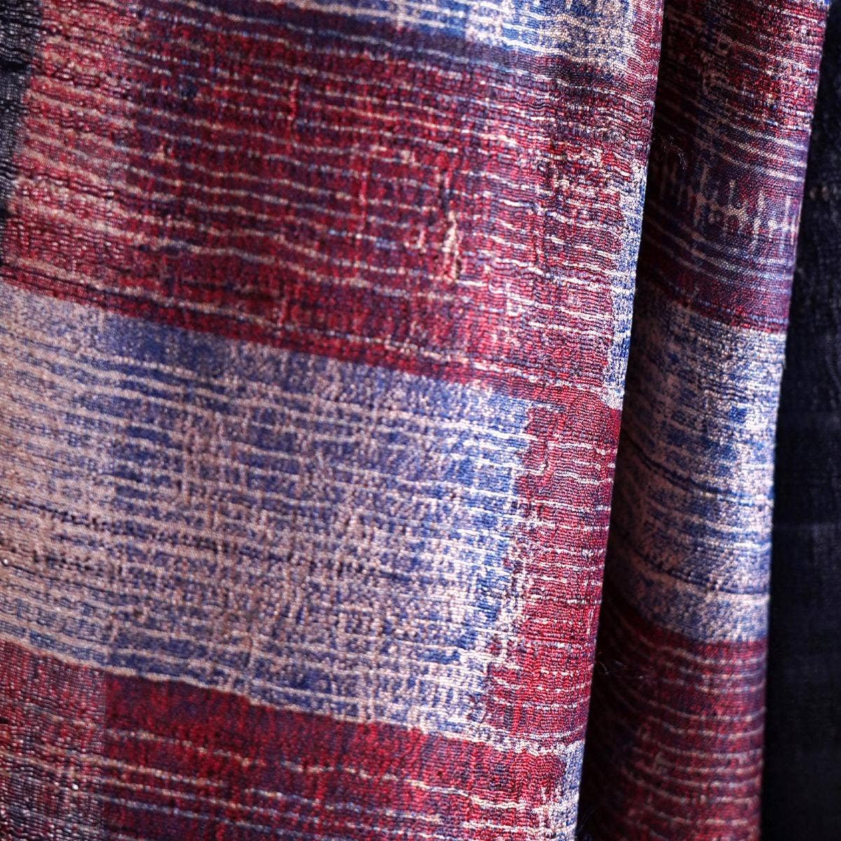 HandBlock Printed Dark Purple Pure Tussar Silk Stole Enhanced with Contemporary Plum and Grey Coloured Checks