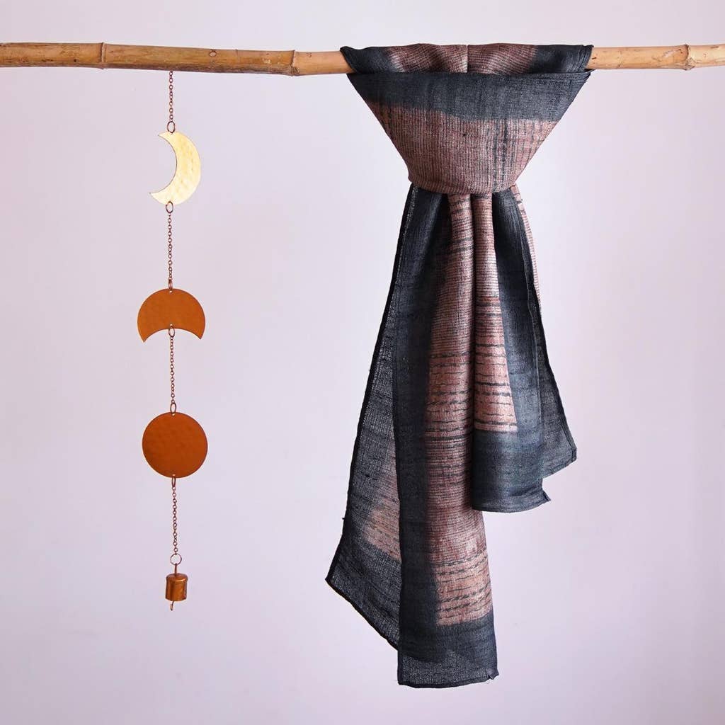 HandBlock Printed Pastel Red Pure Tussar Silk Stole Accentuated with Dark Blue Border