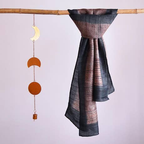 HandBlock Printed Pastel Red Pure Tussar Silk Stole Accentuated with Dark Blue Border