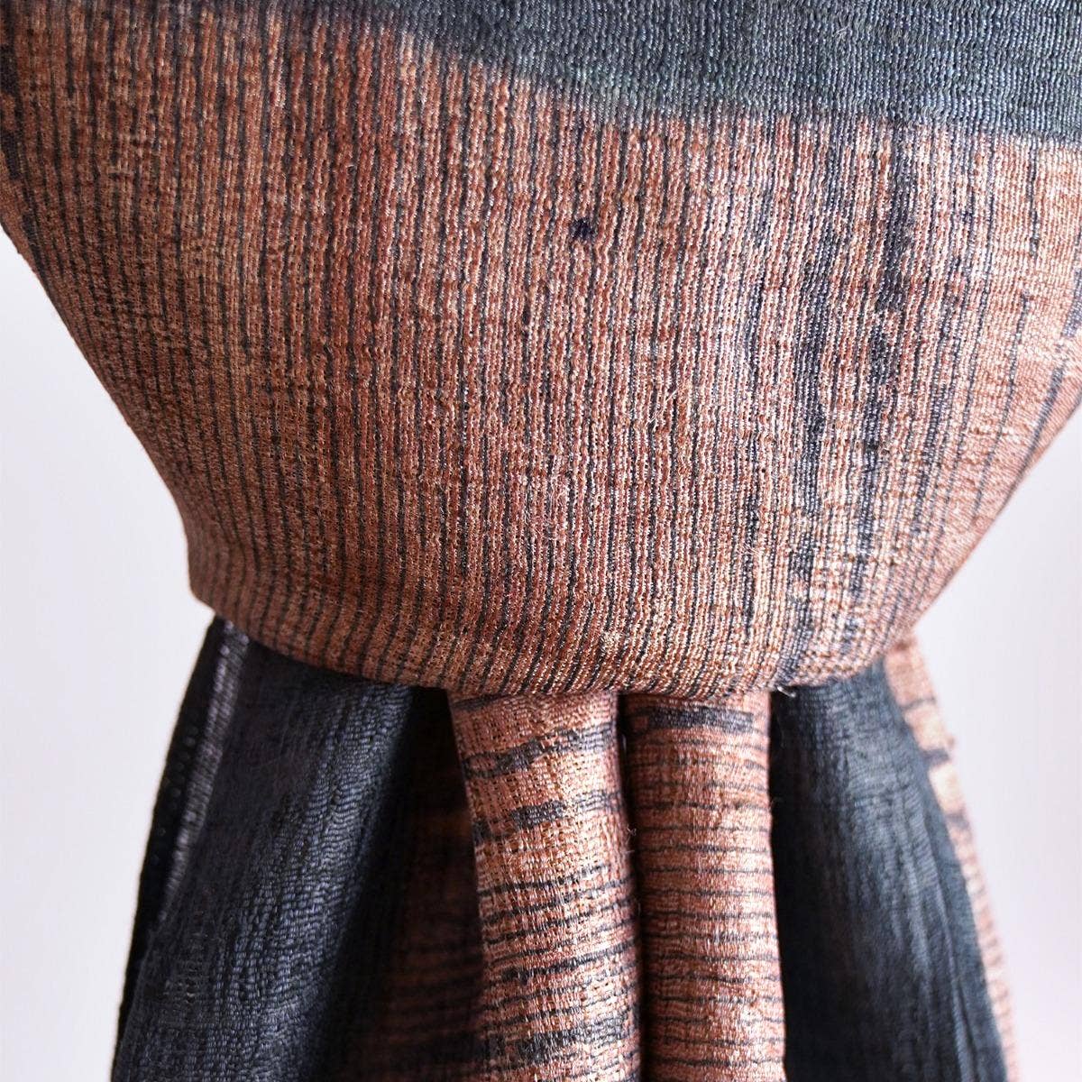 HandBlock Printed Pastel Red Pure Tussar Silk Stole Accentuated with Dark Blue Border