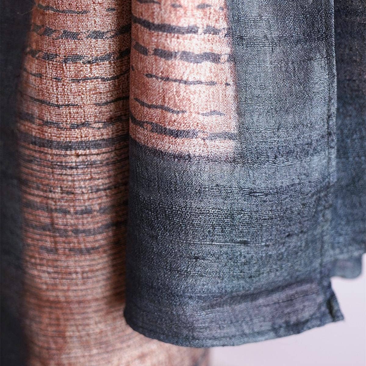HandBlock Printed Pastel Red Pure Tussar Silk Stole Accentuated with Dark Blue Border