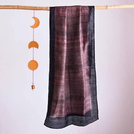 HandBlock Printed Purplish Grey Pure Tussar Silk Stole Accentuated with Dark Purple Border