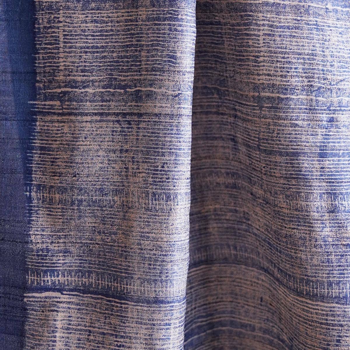 HandBlock Printed Blue and White Pure Tussar Silk Stole Showcasing Unique Finish and Indigo Blue Border