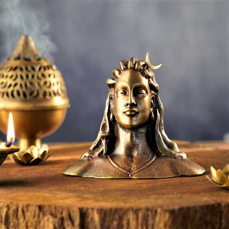 Adiyogi Statue Metal - 4 inch - Antique Brass