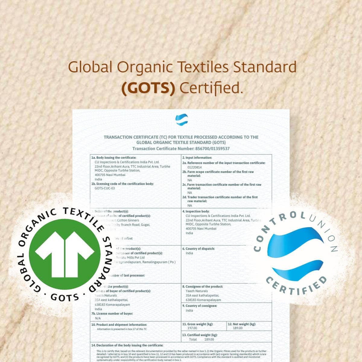Handwoven organic cotton rug yoga mat.  Undyed. Eco-friendly. Washable. GOTS certified.
