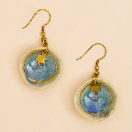 Handcrafted Ceramic Danglers With 22k Gold Painting (Green)
