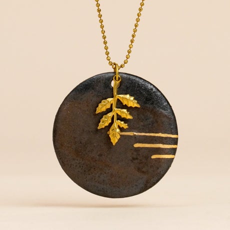 Handcrafted Ceramic Neck Piece With 22k Gold Painting (Black)