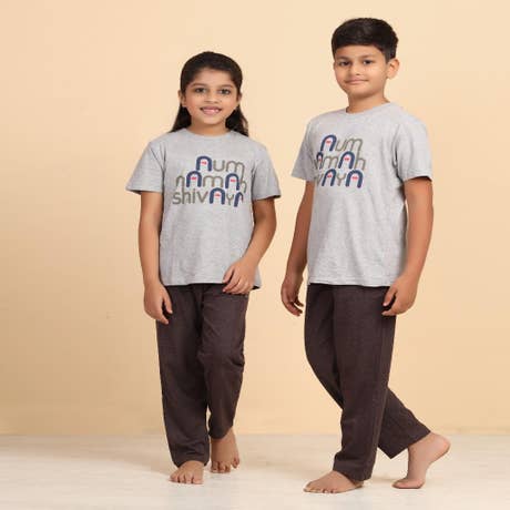 Kids Melange Unisex T Shirt Aum Namah Shivaya Grey