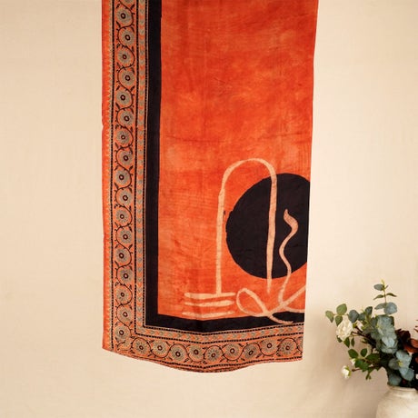 Handpainted Ajrak Silk Scarf - The Eternal Form (Red)