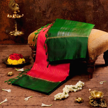 Red & Green Silk Energized Saree
