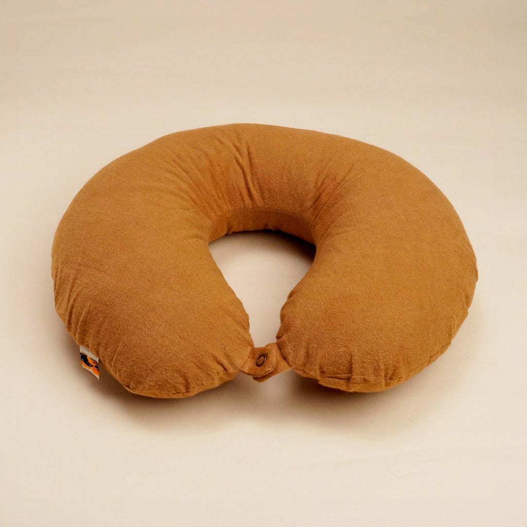 Natural Dyed Neck Pillow with Silk Cotton Fillings - Vettiver Brown
