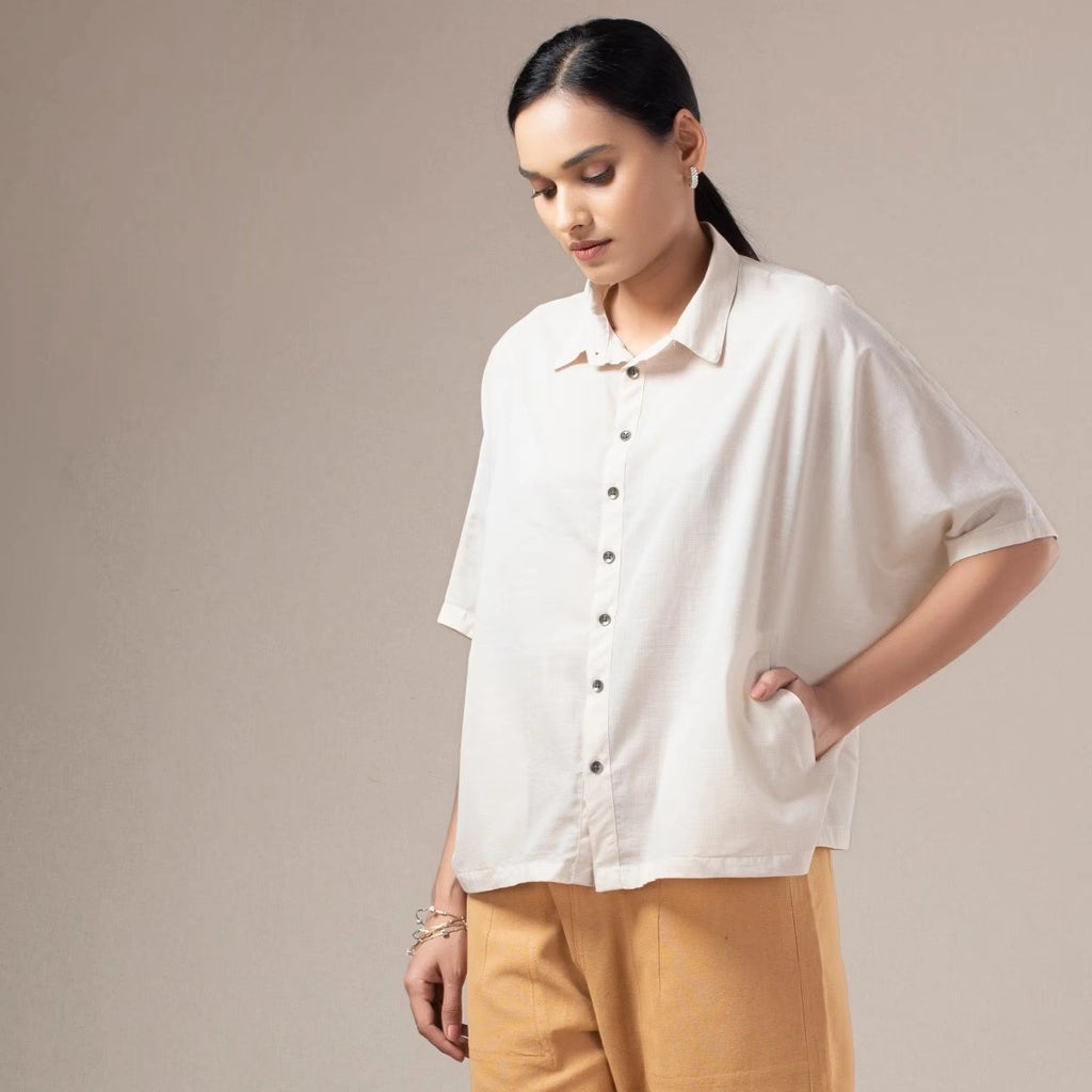 Fine Cotton Lt Weight Dolman Sleeve Womens Shirt-Beige