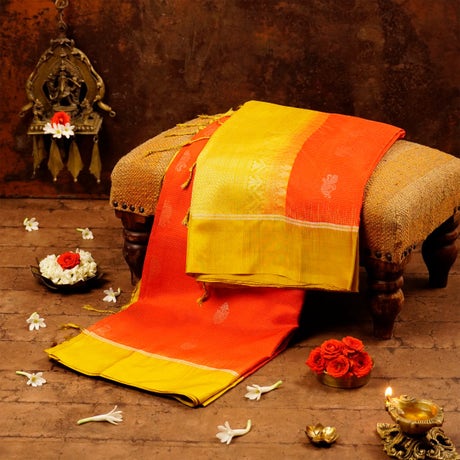 Energized Orange Red Saree with Vibrant Yellow Pallu