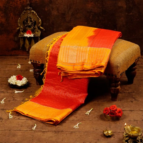 Consecrated Red and Yellow Silk Saree