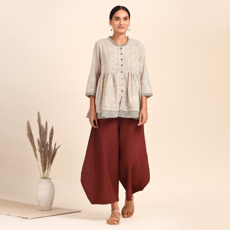 Piece Dyed Cotton Balloon Pants - Maroon