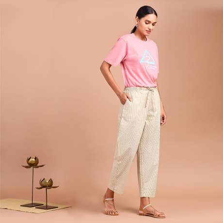 Gold Khari Stripe Screen Printed Pants