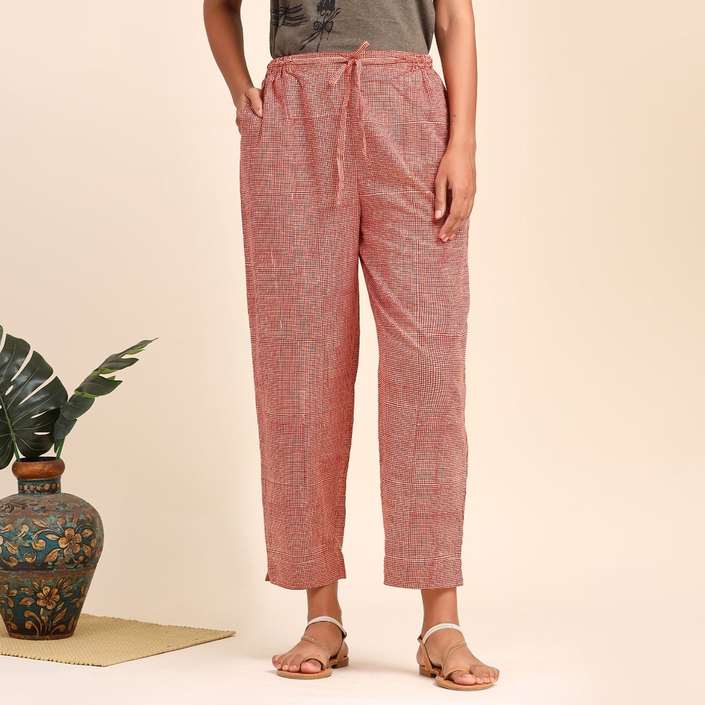 Bagru Check Print Pants
