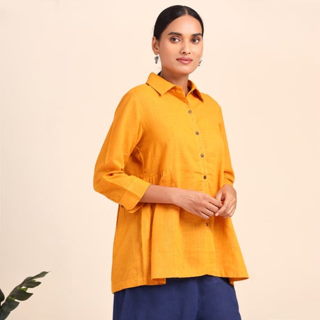 Piece Dyed Top With Detailing - Ochre
