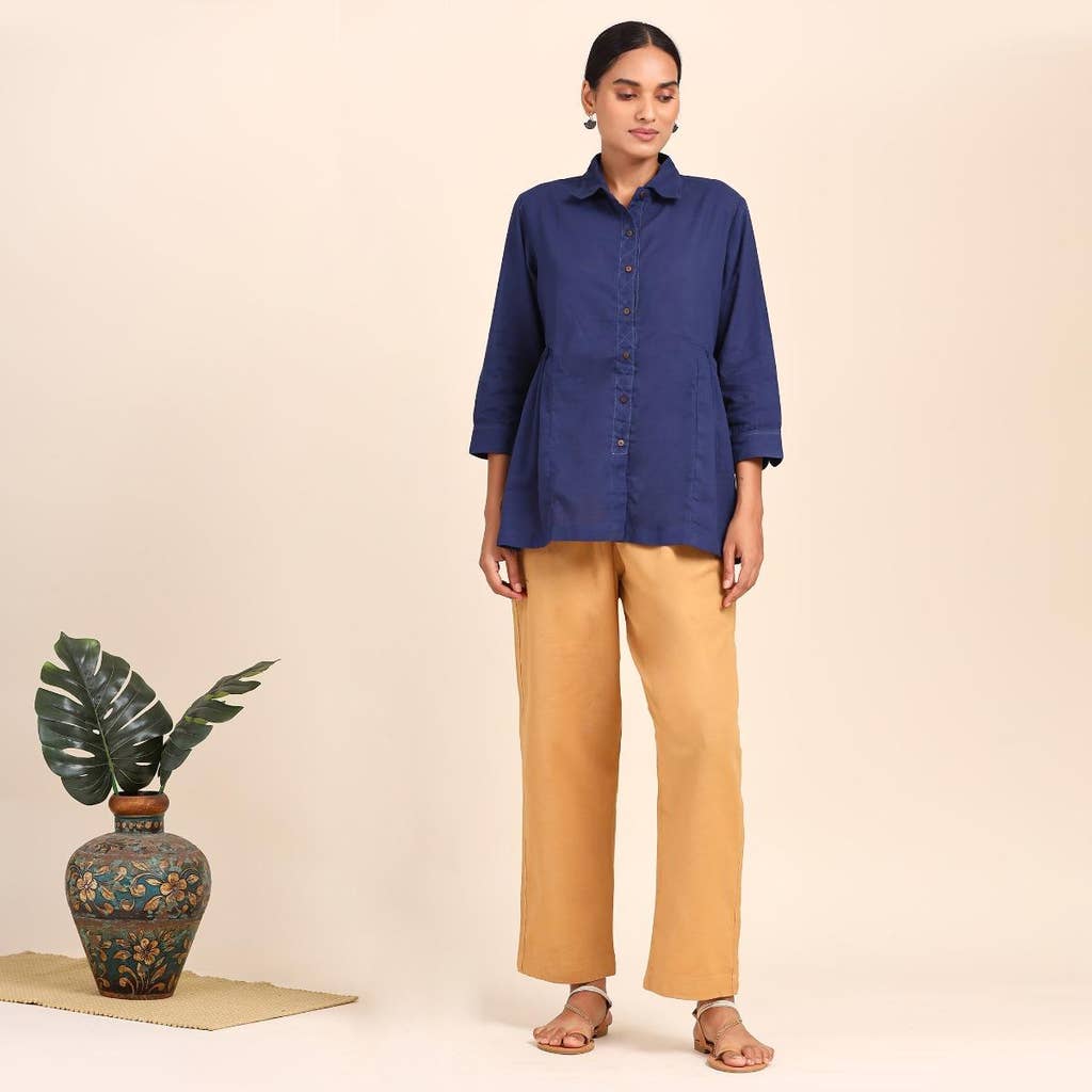 Piece Dyed Top With Detailing - Indigo