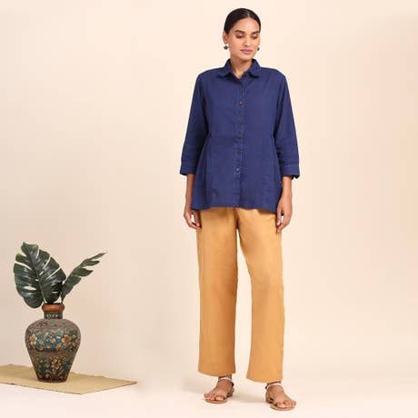 Piece Dyed Top With Detailing - Indigo