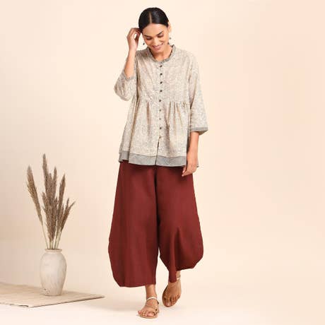 Bagru Handblock Printed Top With Printed Trim