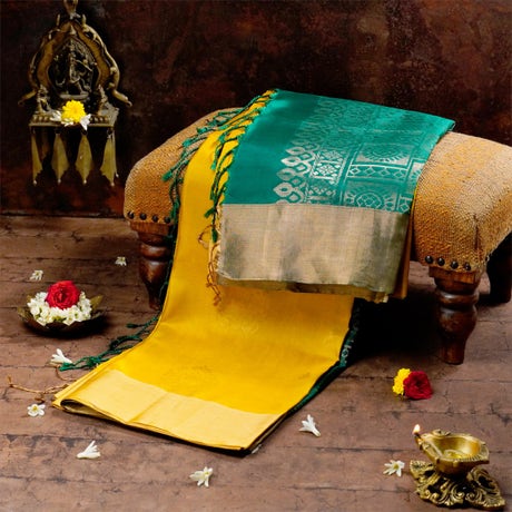 Jungle Green and Golden Yellow Silk Consecrated Saree