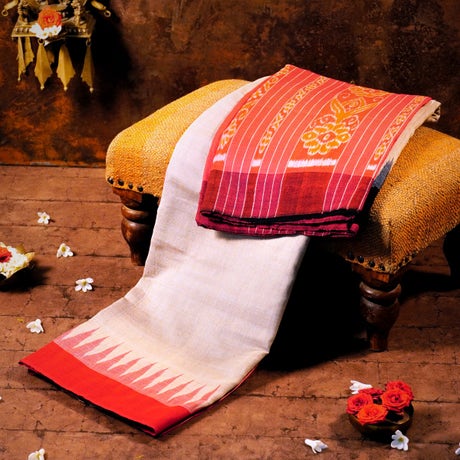 Tussar-eri handloom Consecrated silk saree with Ganga Jamuna red pallu