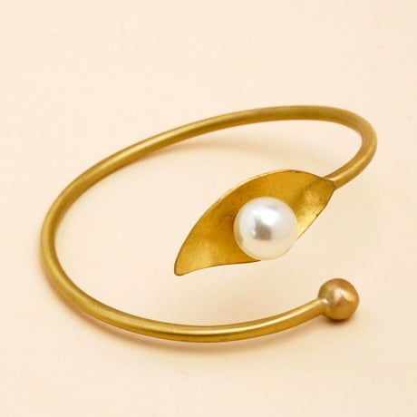 Handmade brass cuff with mock pearl