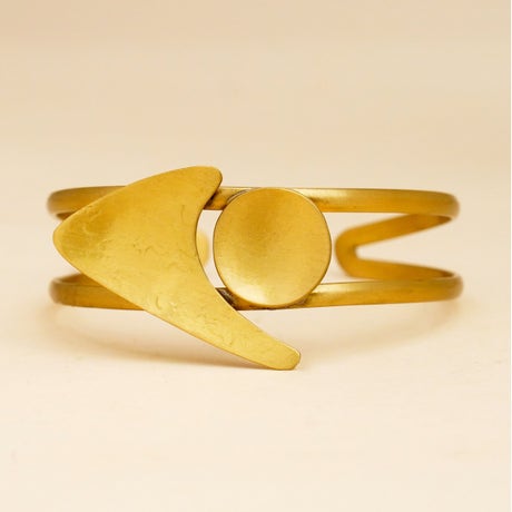 Handmade textured brass cuff - abstract sun and moon