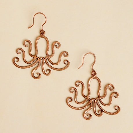 Handmade octopus shaped hammered copper earring
