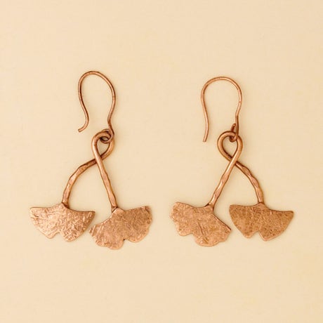 Handmade ginkgo leaf shaped copper earring