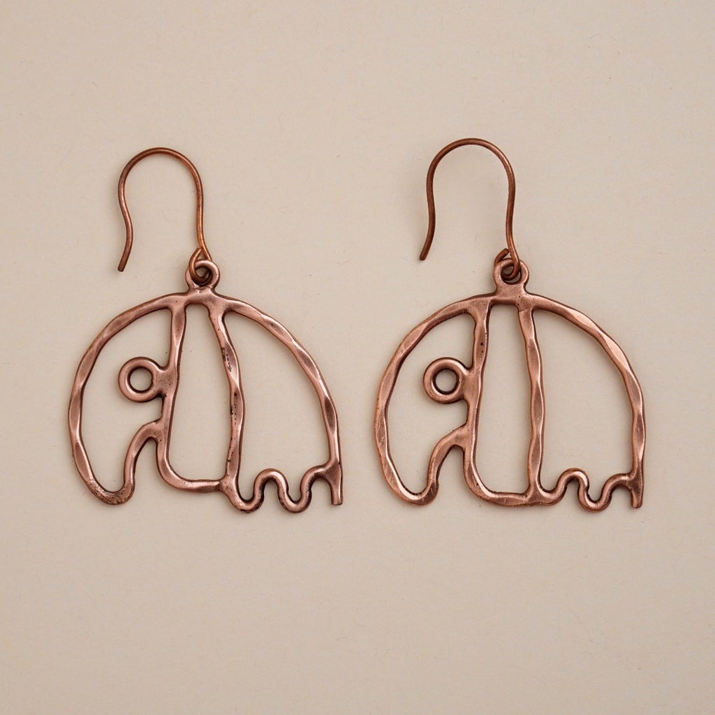 Handmade Elephant shaped Hammered Copper Earrings