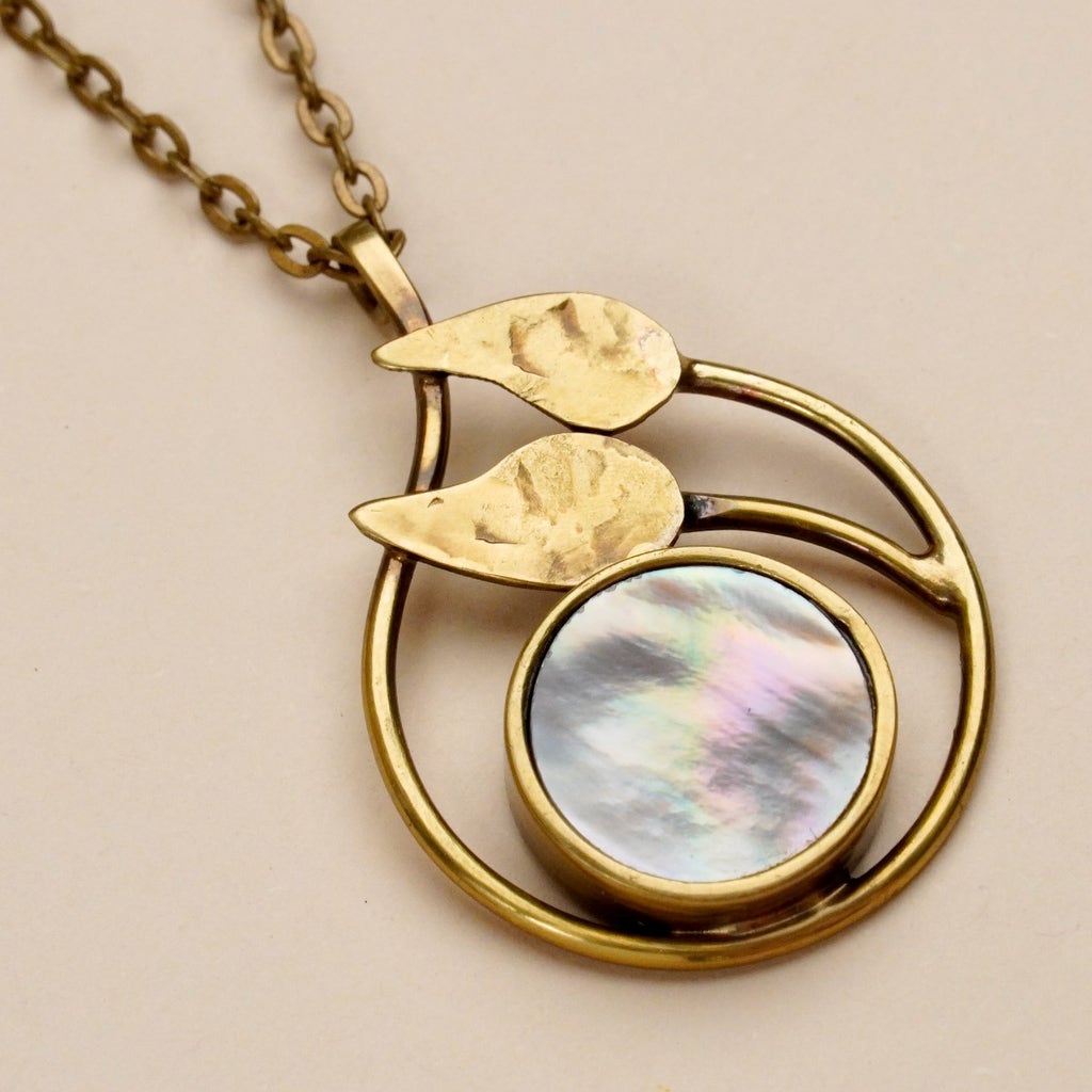 Handmade Brass textured Leaf with Brown Mother of pearl