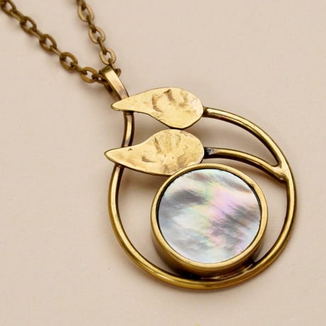 Handmade Brass textured Leaf with Brown Mother of pearl