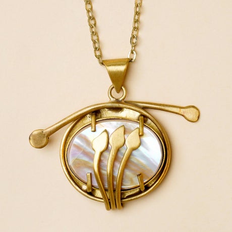 Handmade Satin Finished Brass Pendant with White Mother of pearl
