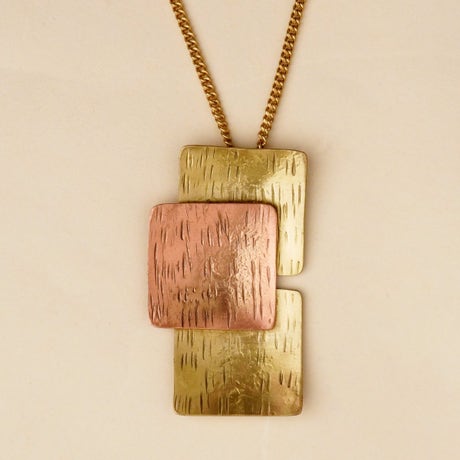 Handmade Square shaped Brass & Copper textured pendant