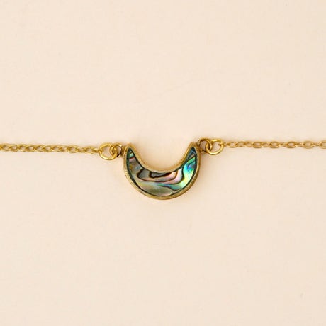 Handmade Brass Crescent Moon shaped abalone mother of pearl chain Bracelet