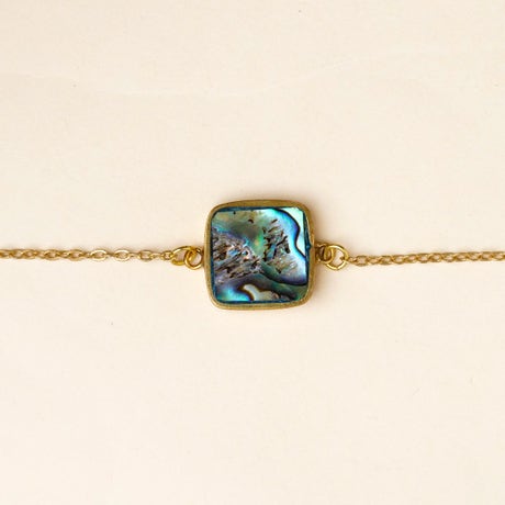 Handmade Brass Square shaped abalone mother of pearl chain Bracelet